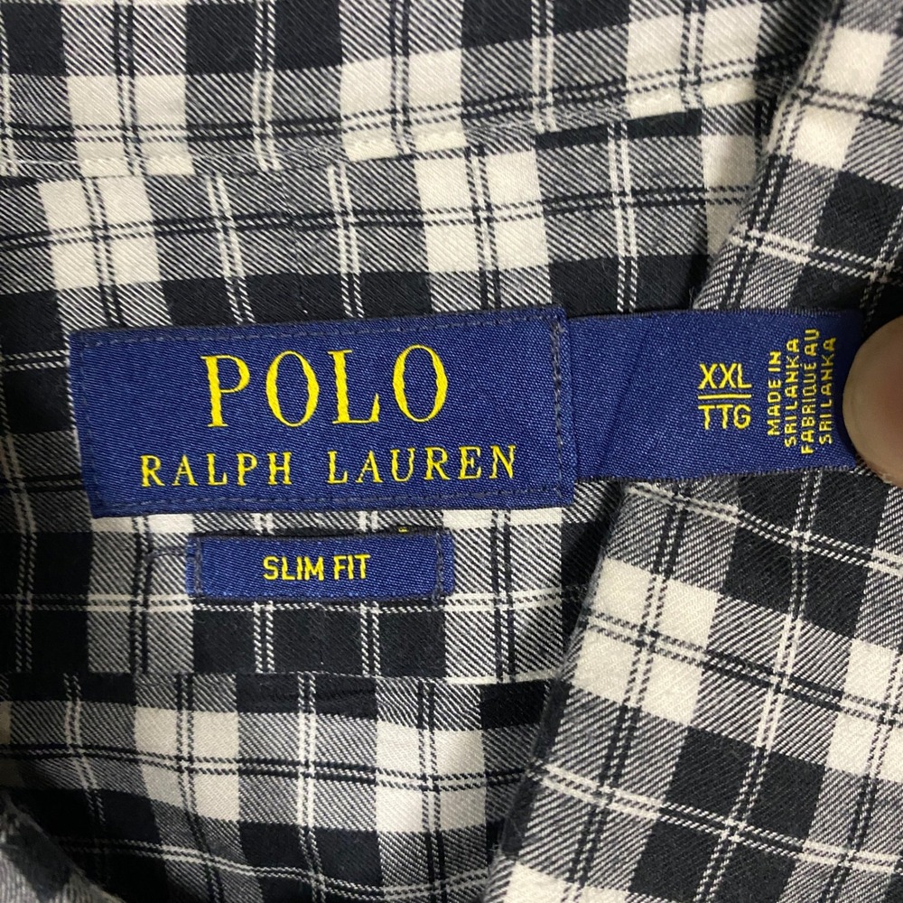 Polo Ralph Lauren Button Down Mens XXL Black White Gingham Slim Fit Cotton Shirt - Picture 4 of 7